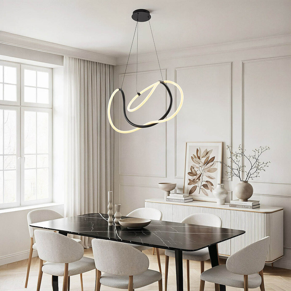 Designad pendellampa Lunara med integrerad 3-stegs dimbar LED - svart
