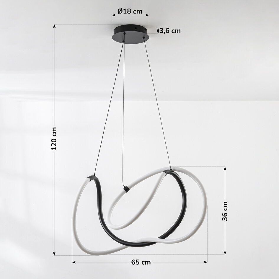 Designad pendellampa Lunara med integrerad 3-stegs dimbar LED - svart