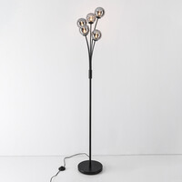 Golvlampa Claire i svart med rökfärgat glas, 5-ljus