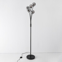 Golvlampa Claire i svart med rökfärgat glas, 5-ljus