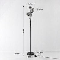 Golvlampa Claire i svart med rökfärgat glas, 5-ljus
