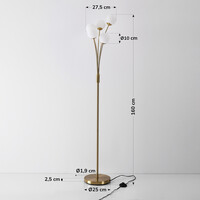 Modern golvlampa Claire med fem lampor i guld med mjölkvitt glas