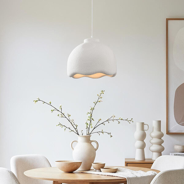 Wabi sabi-pendellampa Iro med steneffekt Ø35 cm - vit