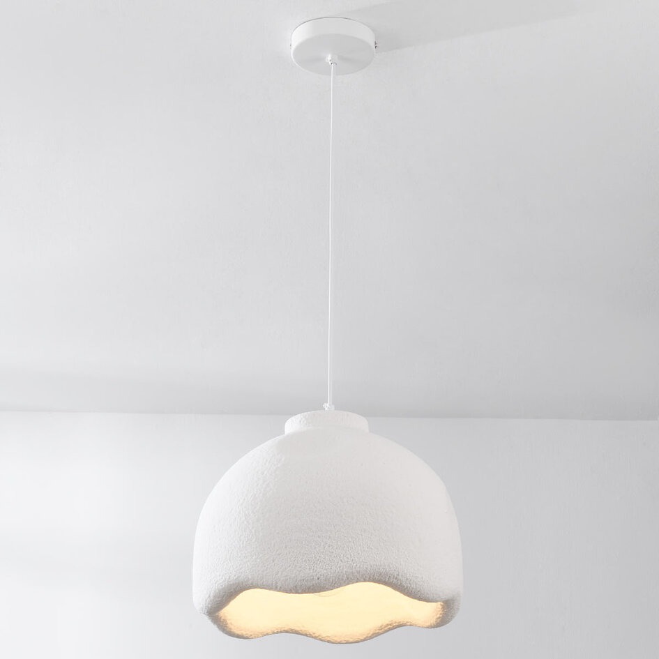 Wabi sabi-pendellampa Iro med steneffekt Ø35 cm - vit