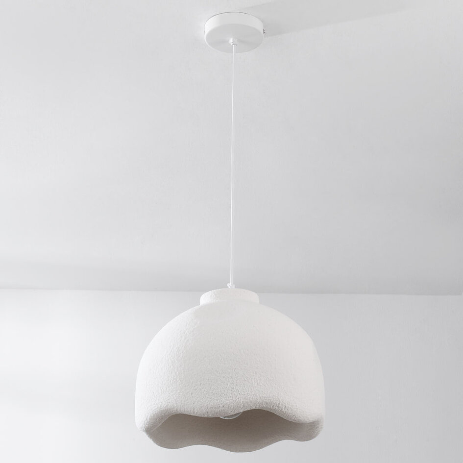 Wabi sabi-pendellampa Iro med steneffekt Ø35 cm - vit