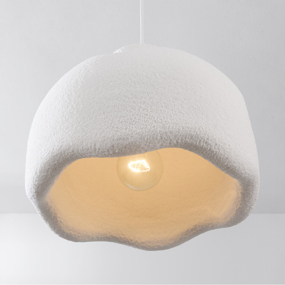 Wabi sabi-pendellampa Iro med steneffekt Ø35 cm - vit