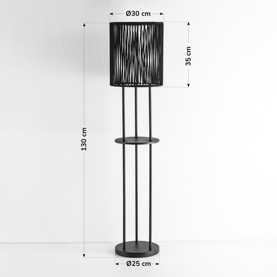 Stående solcellsdriven utomhuslampa Vinta, 3-stegs dimbar LED och flätat rep, svart