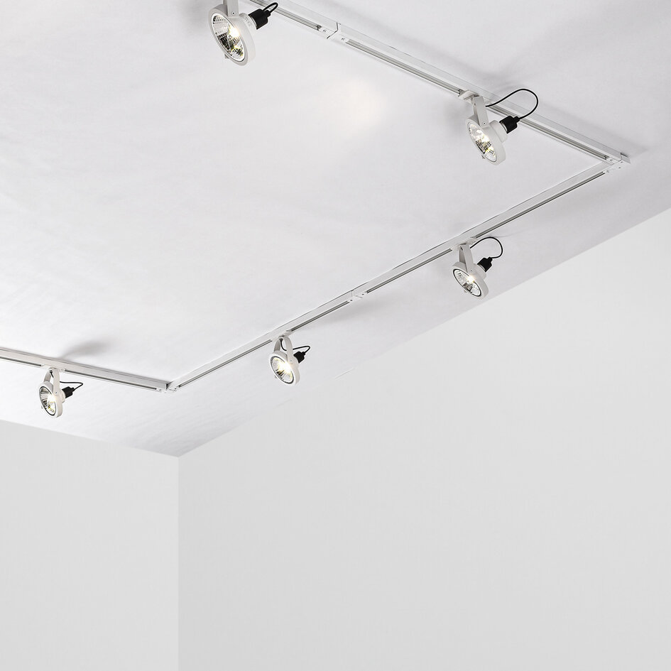 Set med 1-fas skensystem på 3 meter och Beam-spotlights, vit