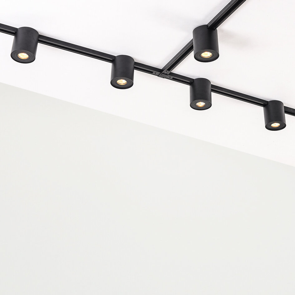 Set med 1-fas skensystem på 3 meter och Zylo-spotlights, svart
