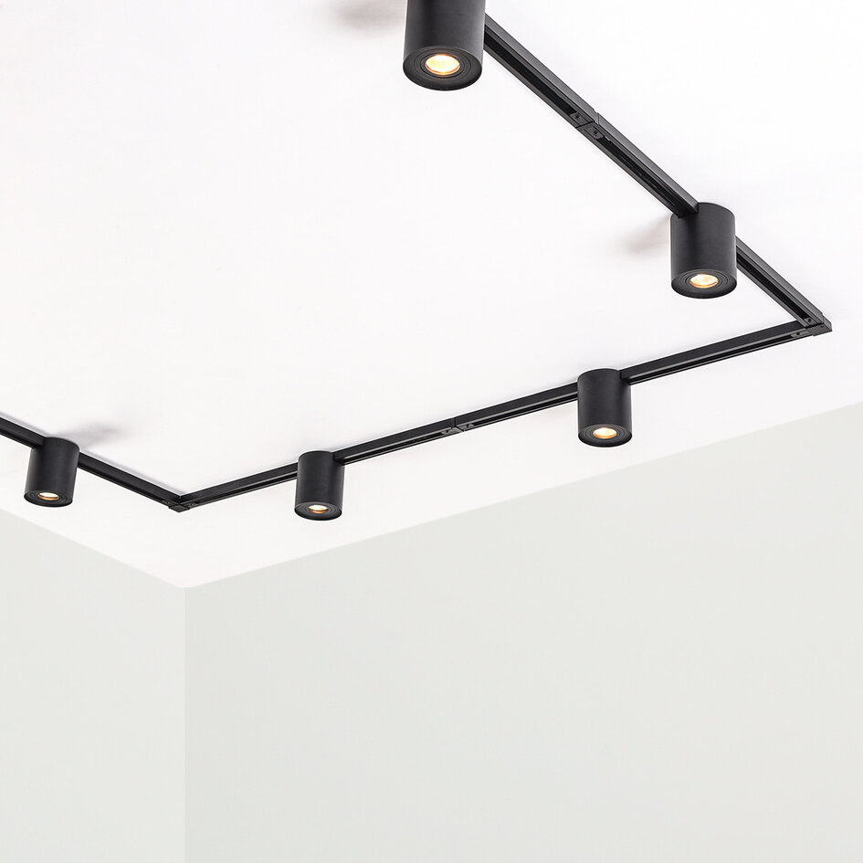 Set med 1-fas skensystem på 1,5 meter och Zylo-spotlights, svart