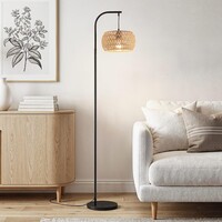 Golvlampa Sora i Japandistil med naturskärm - svart