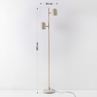 Golvlampa Iki i beige med 2 vridbara spotlights och integrerad LED