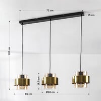 Pendellampa Faey med tre lampor - svart och amberfärgat glas