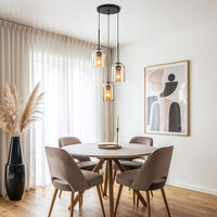Pendellampa Turella med tre lampor - amberfärgat glas