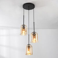 Pendellampa Turella med tre lampor - amberfärgat glas