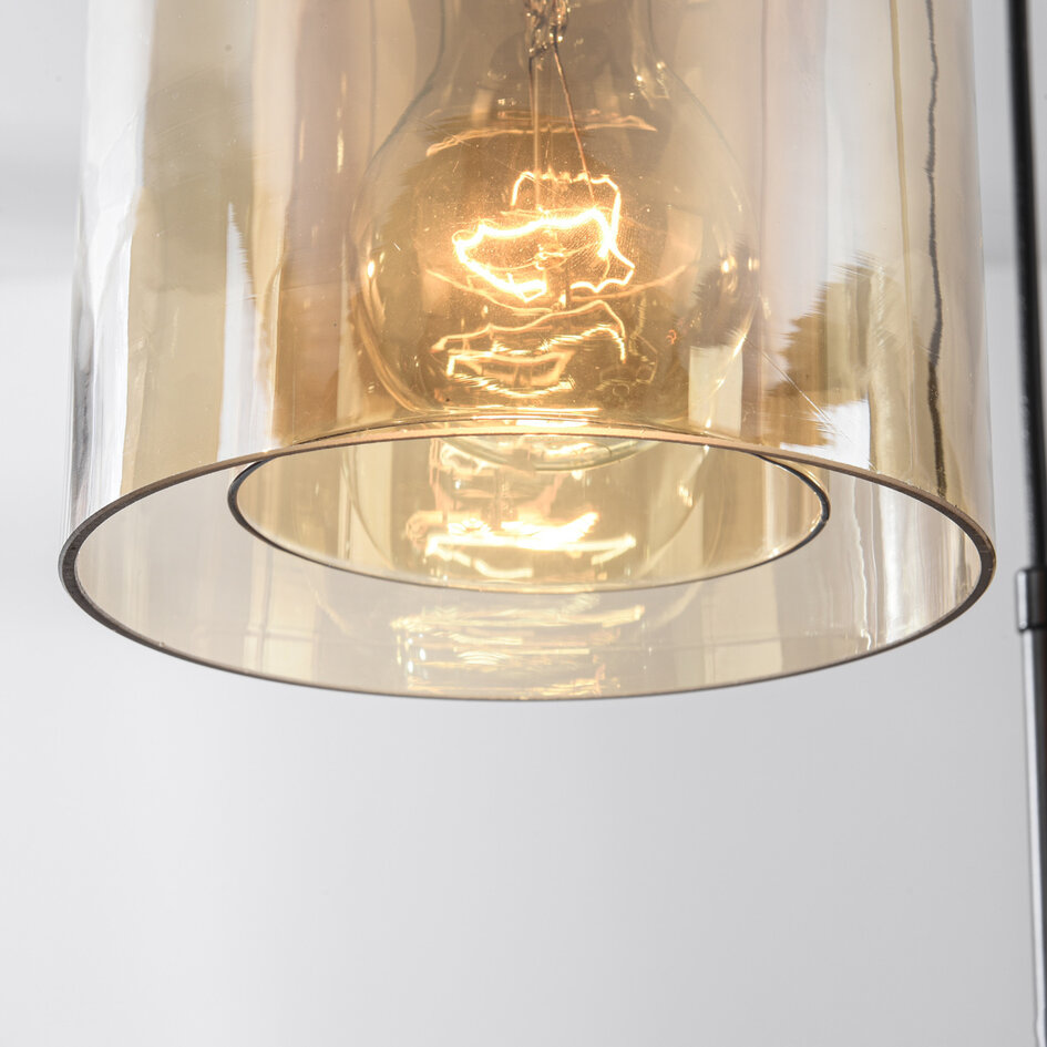 Pendellampa Turella med tre lampor - amberfärgat glas
