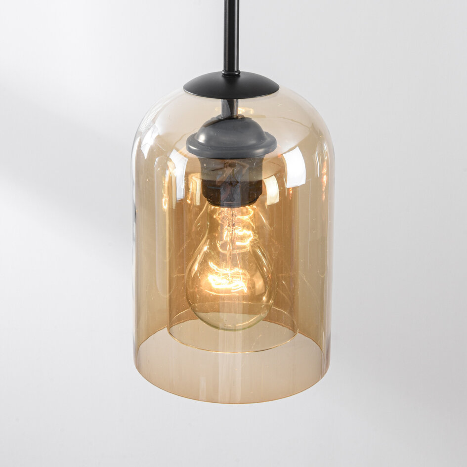 Pendellampa Tovano med tre lampor - amberfärgat glas