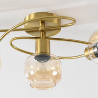 Taklampa Globe med fem lampor - guld och amberfärgat glas