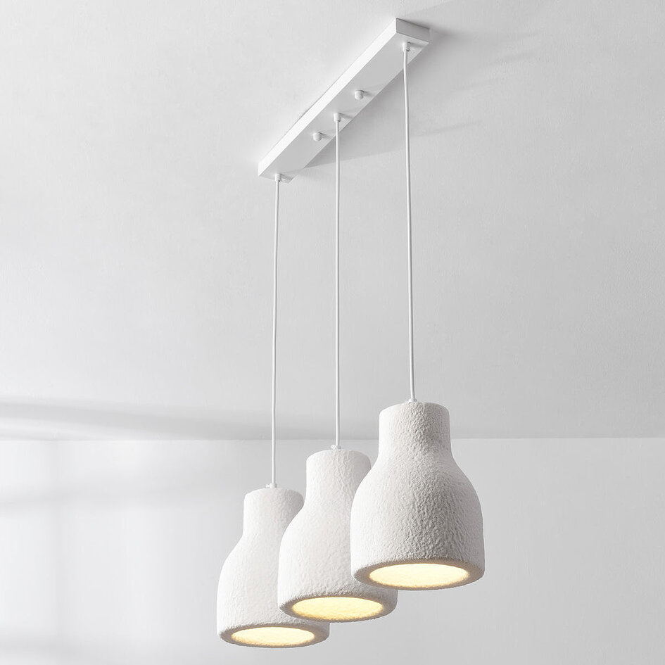 Pendellampa Hikari med tre lampor i wabi sabi - vit steneffekt