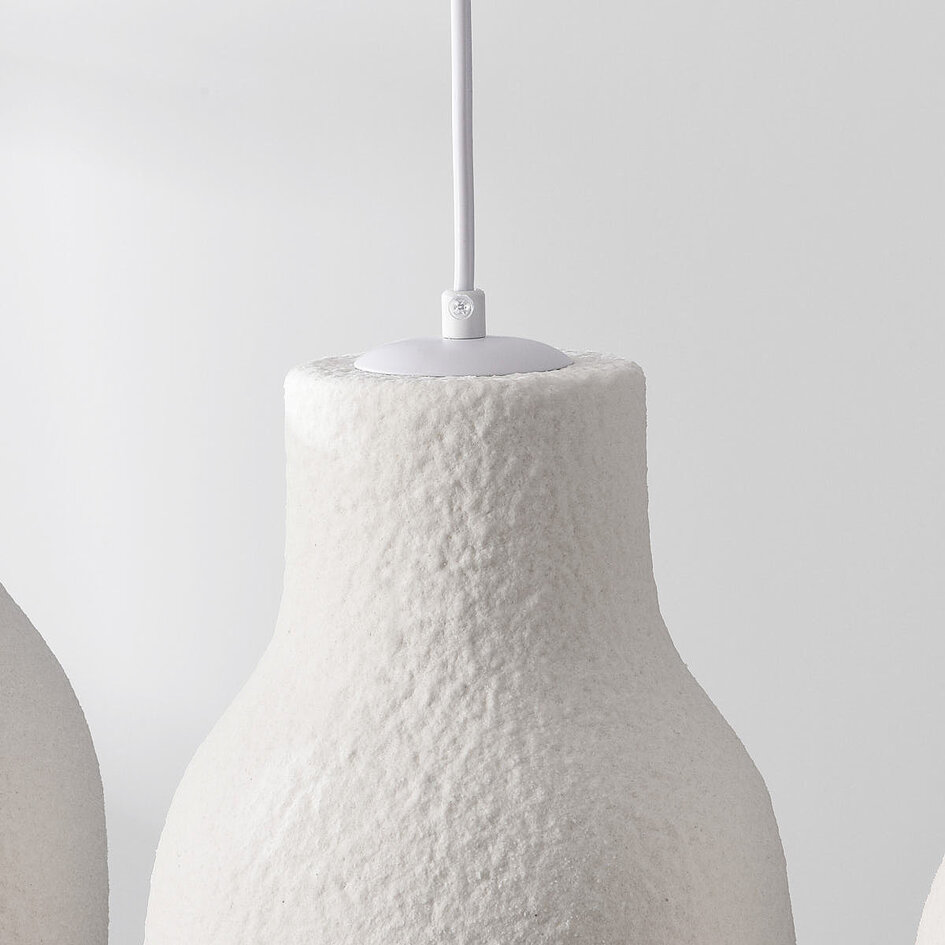 Pendellampa Hikari med tre lampor i wabi sabi - vit steneffekt