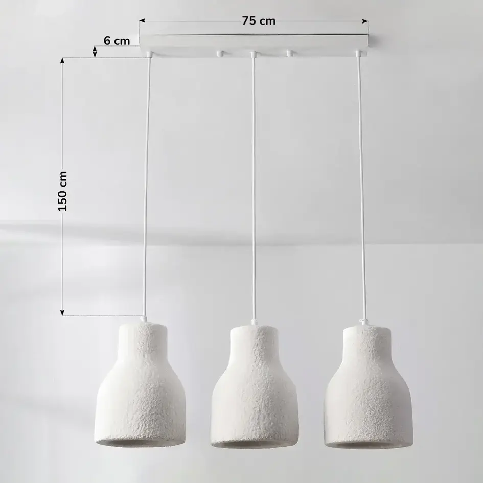 Pendellampa Hikari med tre lampor i wabi sabi - vit steneffekt
