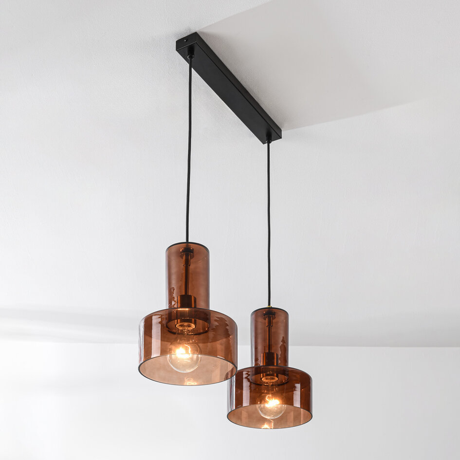 Pendellampa Talph med två lampor - brunt glas
