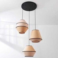 3-ljus Japandi taklampa Rep med naturliga skärmar av tyg och flätat rep