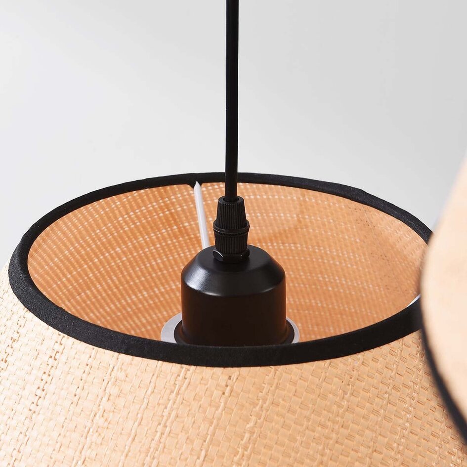3-ljus Japandi taklampa Rep med naturliga skärmar av tyg och flätat rep