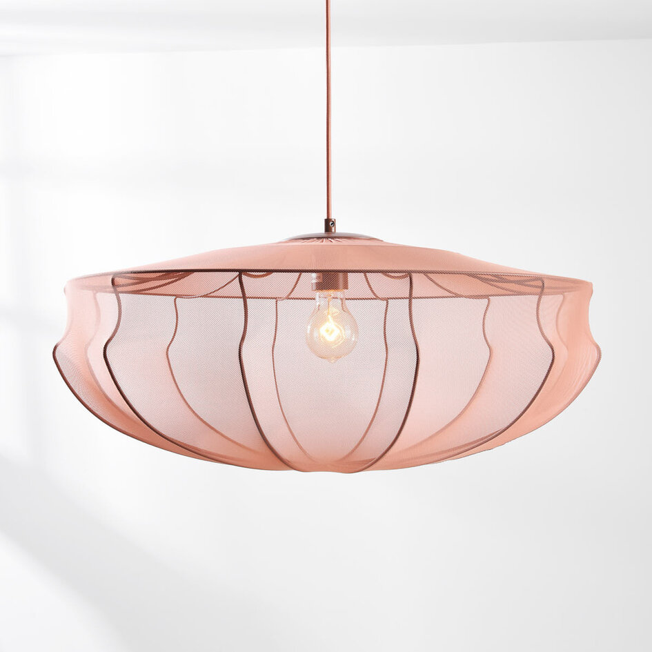 Pendellampa Feronia med tygskärm - ljusrosa 60 cm