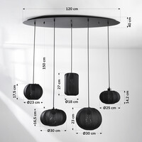 5-ljus Japandi taklampa Karima - svart