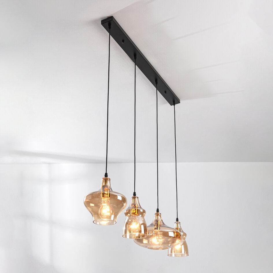 4-ljus modern taklampa med bärnstensfärgat glas - Maracas