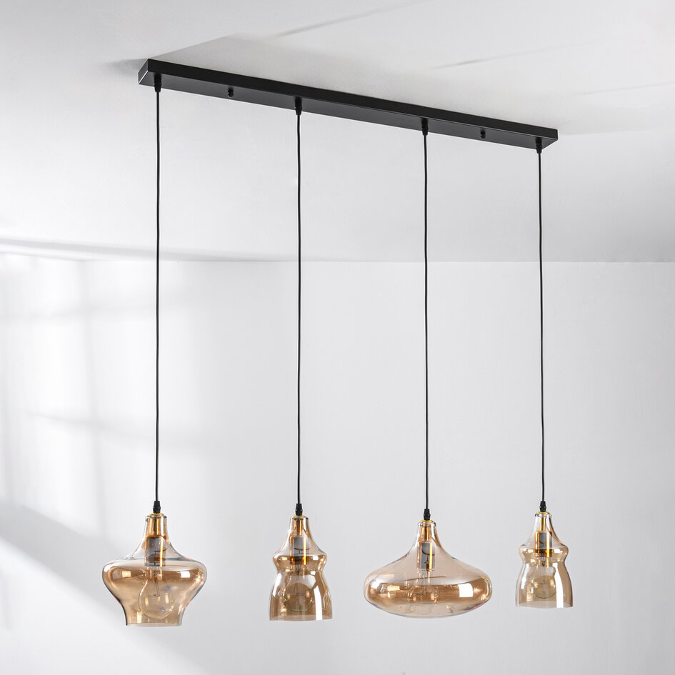 4-ljus modern taklampa med bärnstensfärgat glas - Maracas
