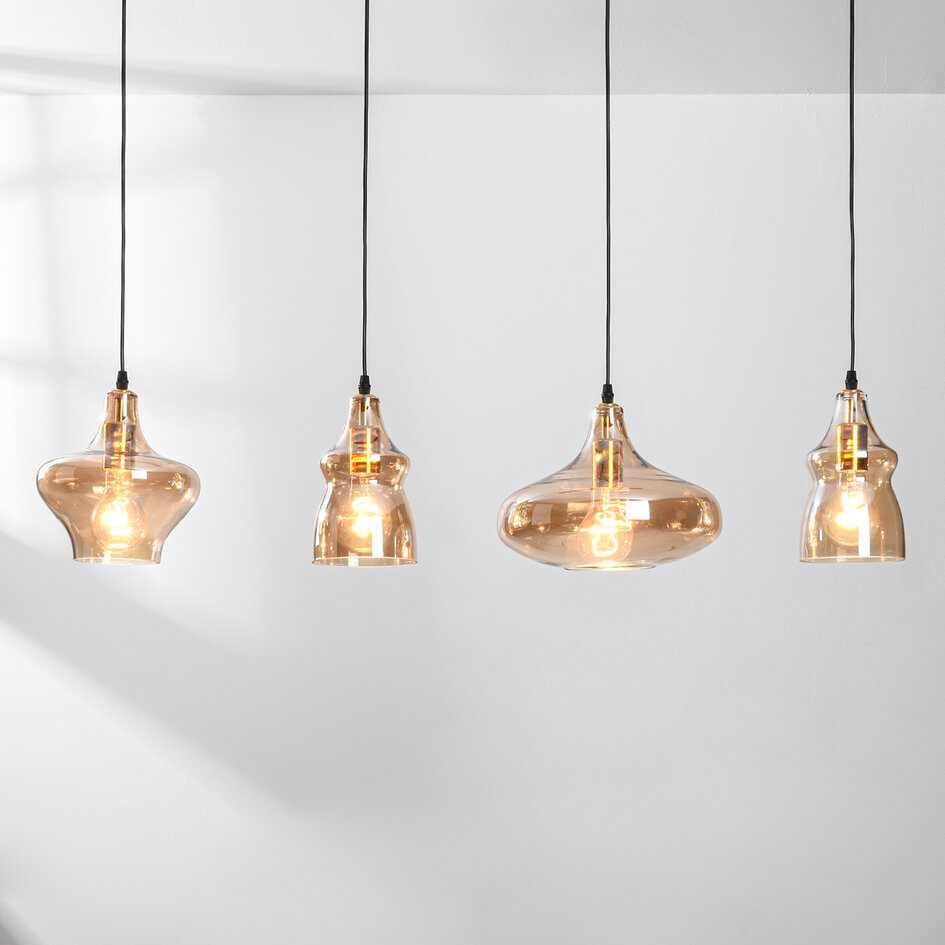 4-ljus modern taklampa med bärnstensfärgat glas - Maracas