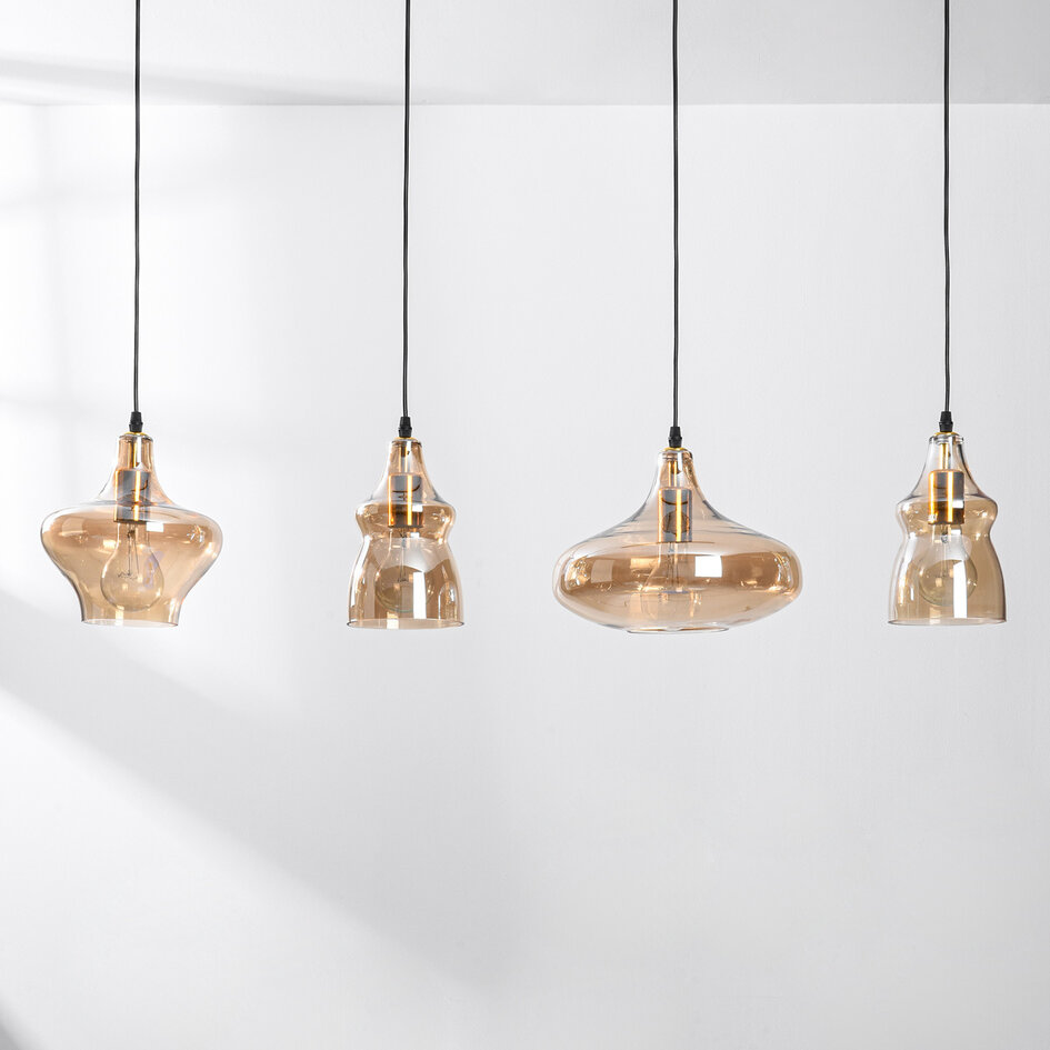 4-ljus modern taklampa med bärnstensfärgat glas - Maracas