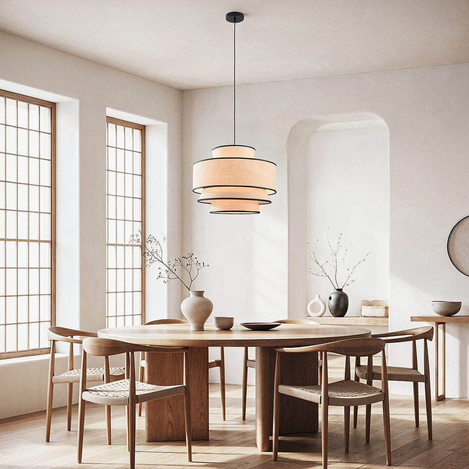 Pendellampa i beige med tygskärm - Zenza