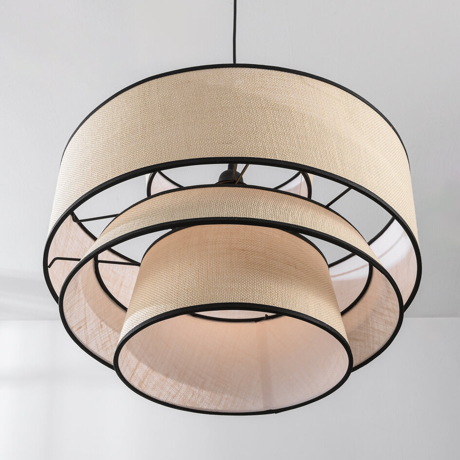 Pendellampa i beige med tygskärm - Zenza