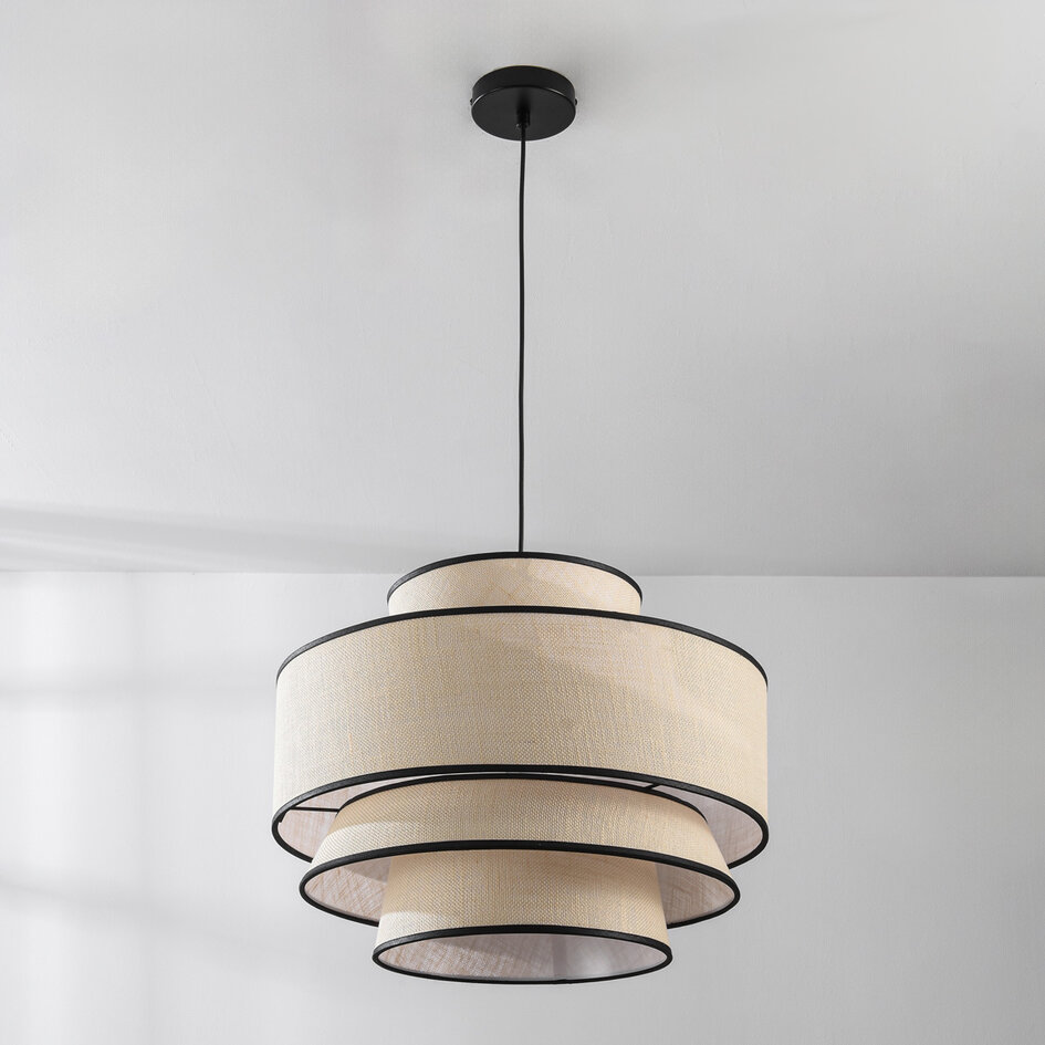 Pendellampa i beige med tygskärm - Zenza