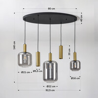 Pendellampa Yoku med fem lampor - guld och rökglas
