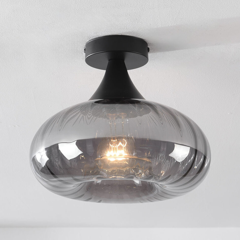Taklampa Nur - svart och randigt rökglas