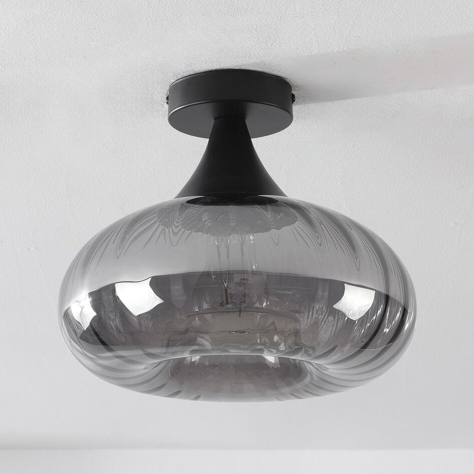 Taklampa Nur - svart och randigt rökglas