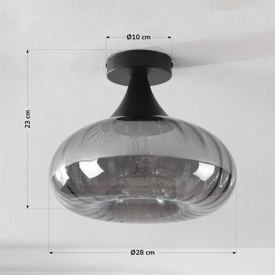 Taklampa Nur - svart och randigt rökglas