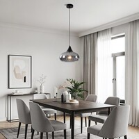 Pendellampa Ori - svart och randigt rökglas