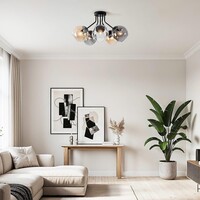 Taklampa Ljus med fem lampor - rökfärgat, amberfärgat och klart glas