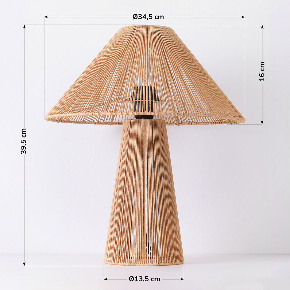 Boho bordslampa Naito av naturligt flätat rep