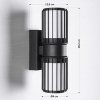Svart vägglampa Tazio med två lampor, glaskupa och vertikala spjälor