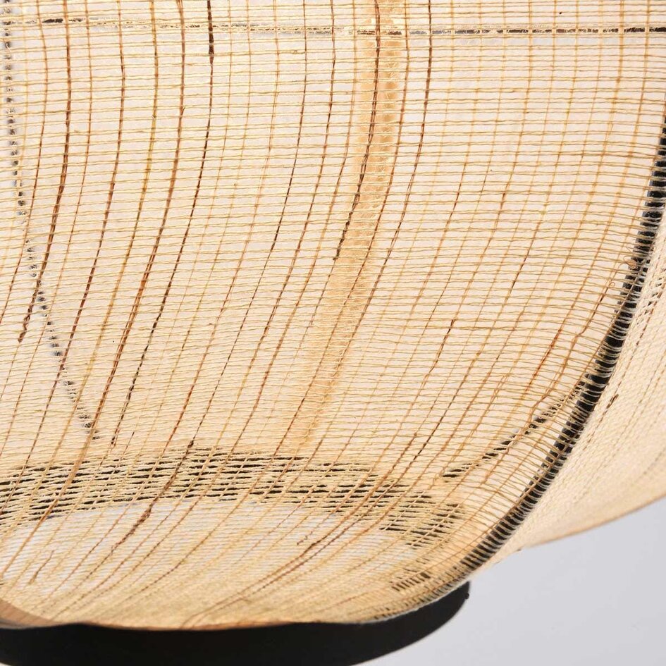 Japandi-pendellampa Chairo - naturellt linne och svart trä