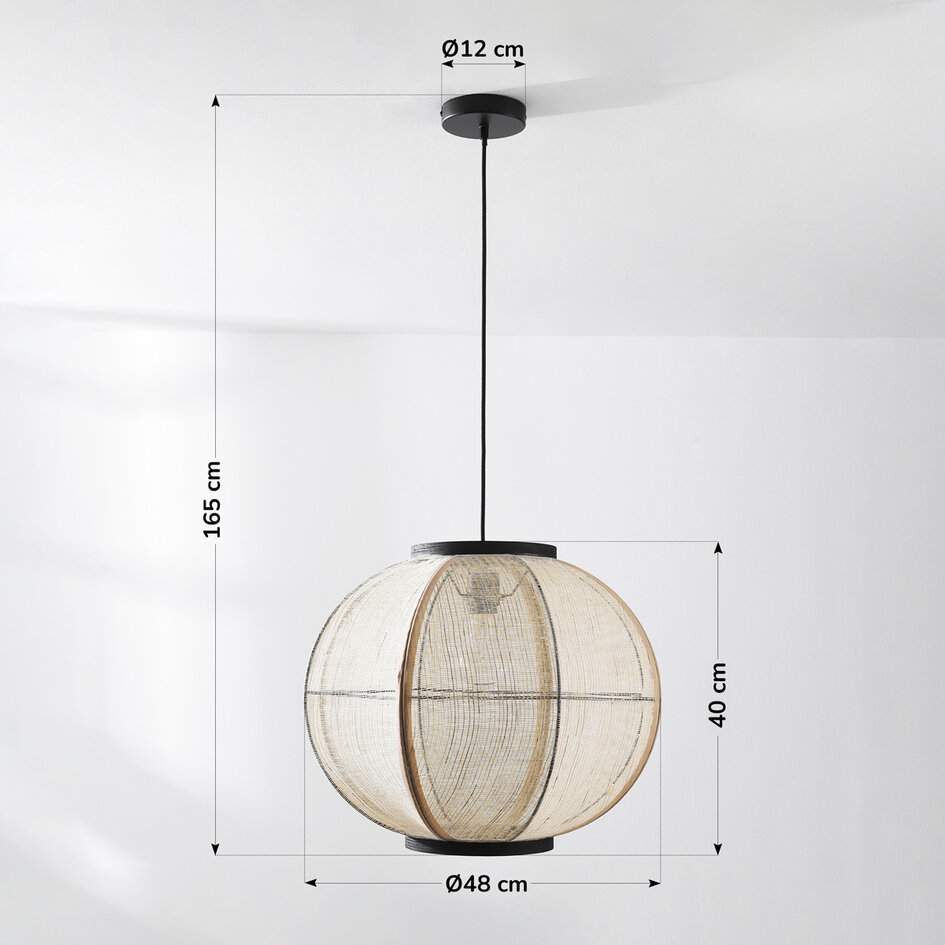 Japandi-pendellampa Chairo - naturellt linne och svart trä