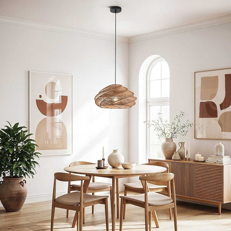 Boho-pendellampa Suna med flätad skärm - brun