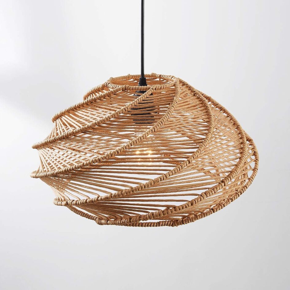 Boho-pendellampa Suna med flätad skärm - brun