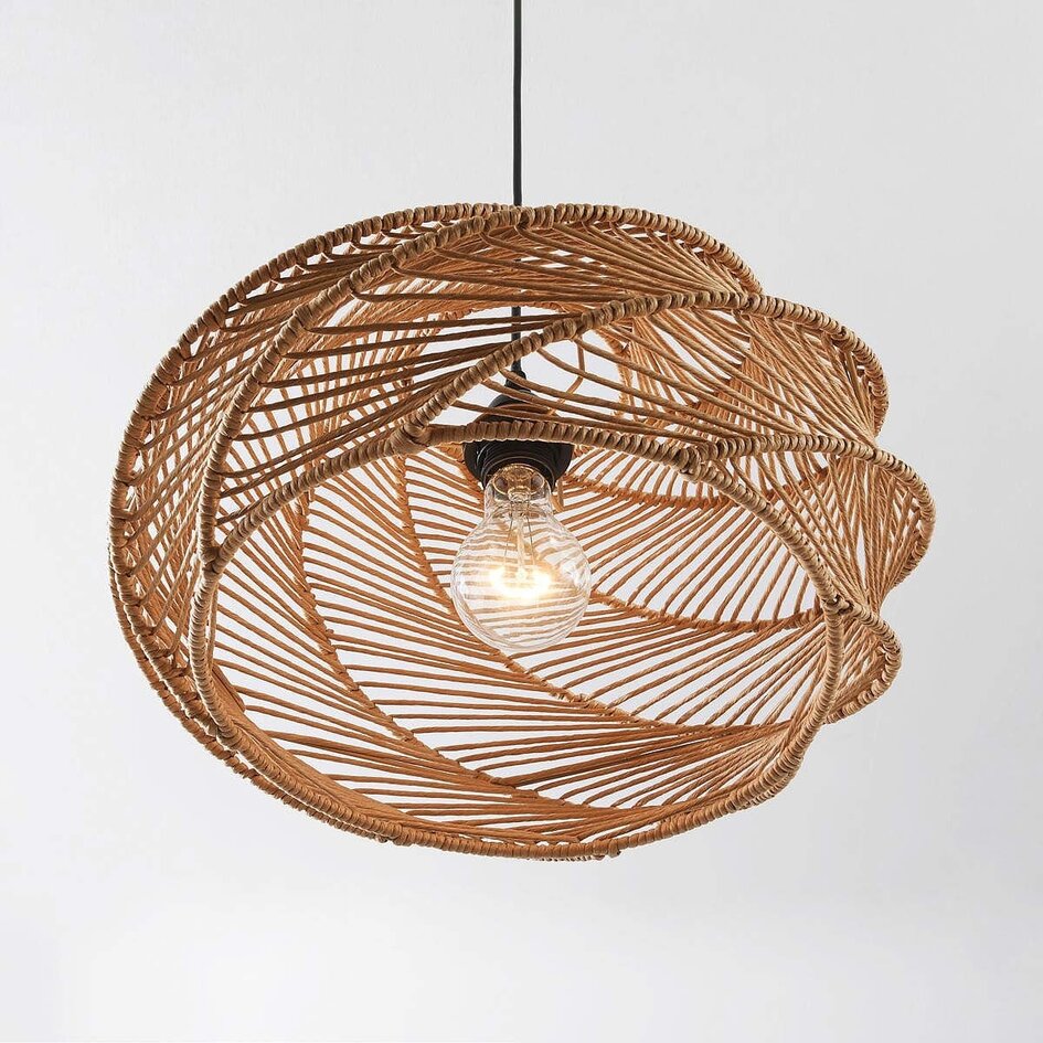 Boho-pendellampa Suna med flätad skärm - brun